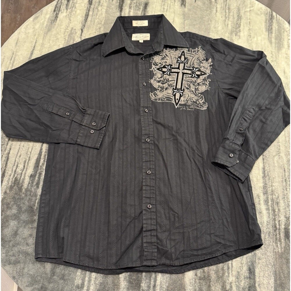 Eighty Eight Shirt Mens M Black Long Sleeve Button Up Cross Goth Western Goth